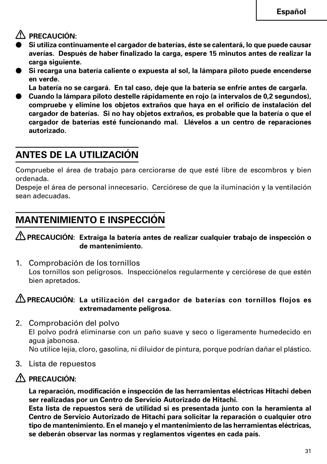 InFocus UC 14YFA Antes DE LA Utilización, Mantenimiento E Inspección, Comprobación de los tornillos, Lista de repuestos 