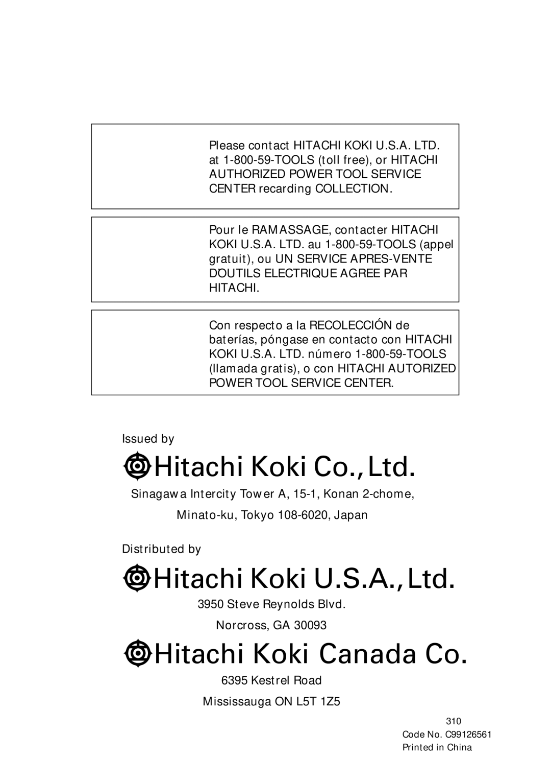 InFocus UC 14YFA instruction manual Hitachi Koki Canada Co 