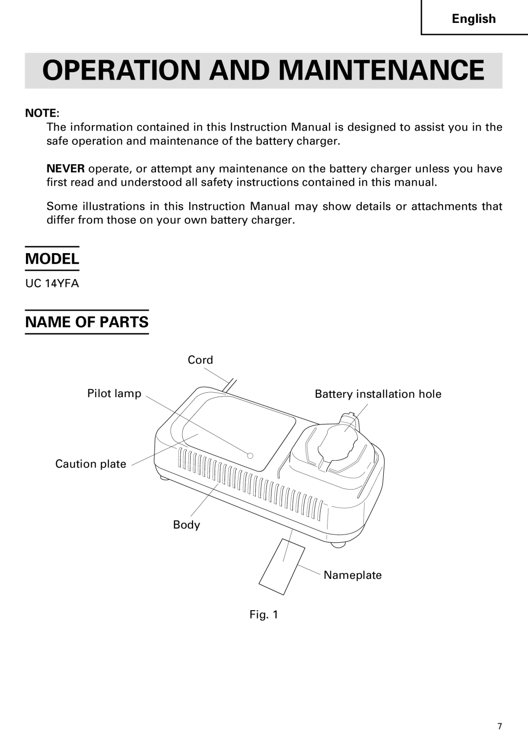 InFocus UC 14YFA instruction manual Operation and Maintenance, Model, Name of Parts 