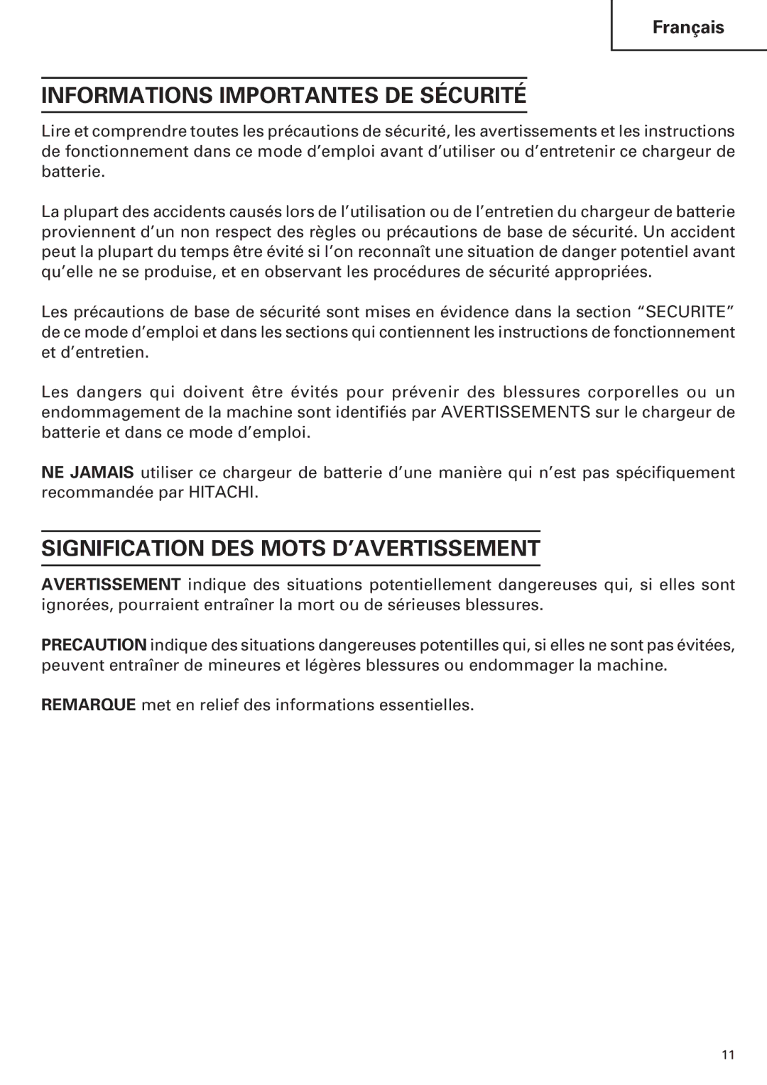 InFocus UC 18SD instruction manual Informations Importantes DE Sécurité, Signification DES Mots D’AVERTISSEMENT, Français 