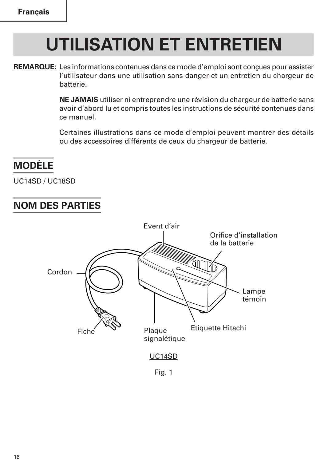 InFocus UC 18SD instruction manual Utilisation ET Entretien, Modèle, NOM DES Parties 