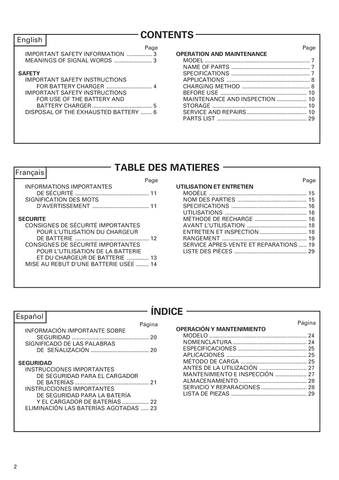 InFocus UC 18SD instruction manual Contents, Table DES Matieres, Índice 