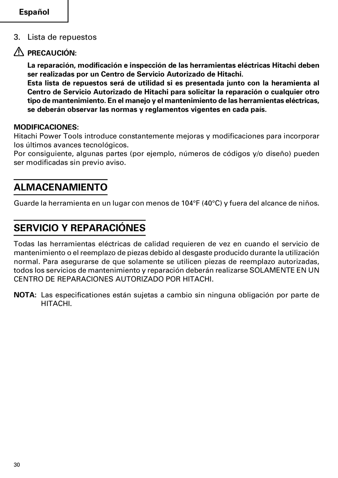 InFocus UC 18SD instruction manual Almacenamiento, Servicio Y Reparaciónes, Lista de repuestos 