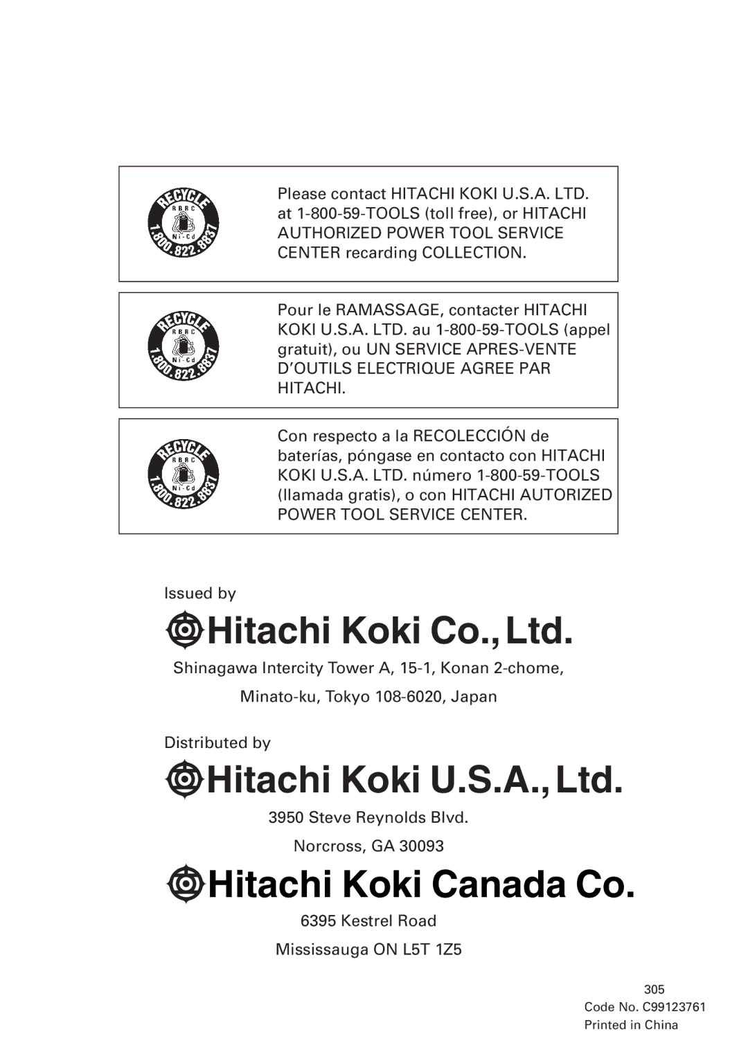 InFocus UC 18SD instruction manual Hitachi Koki Canada Co 