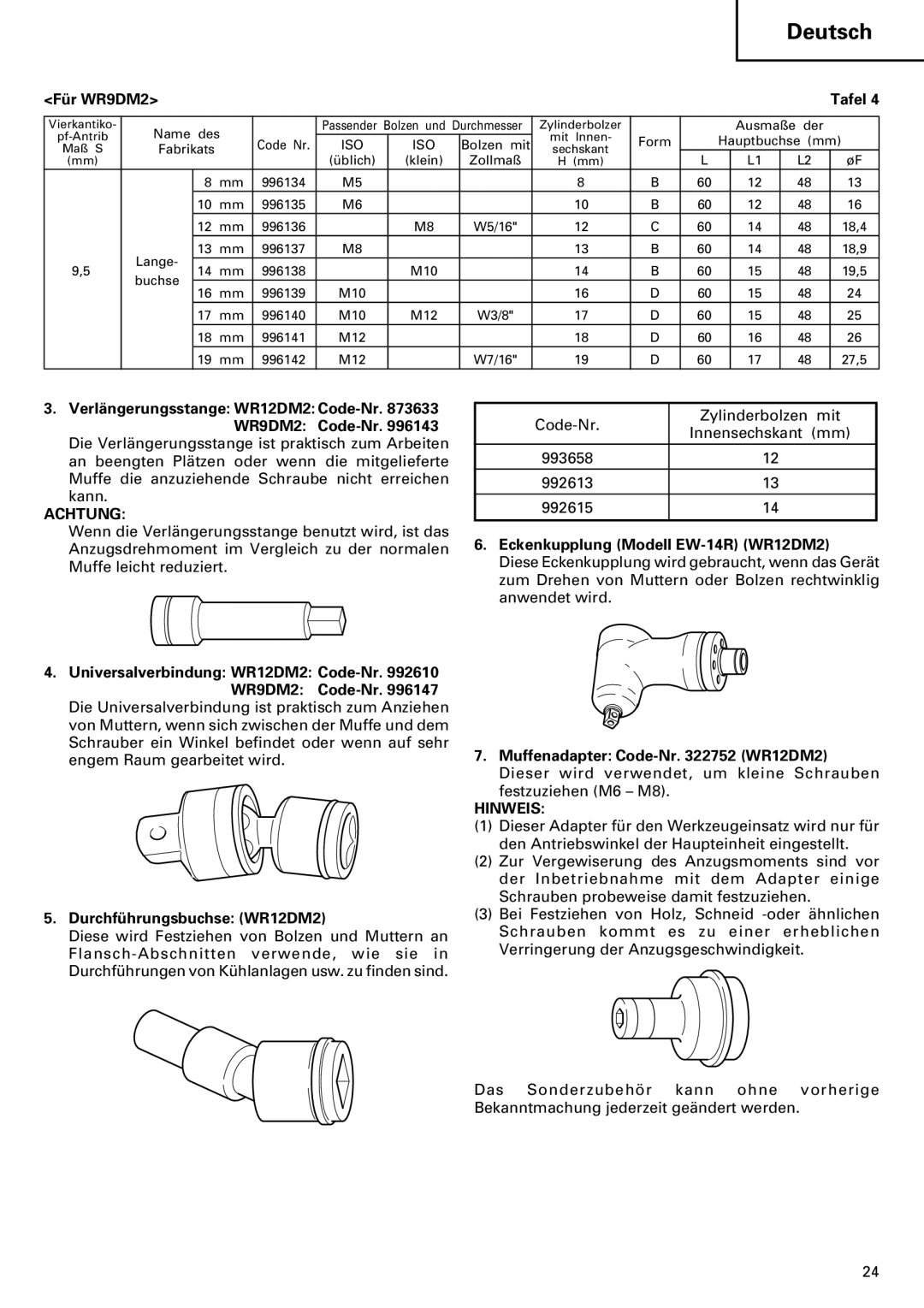 InFocus VR 9DM2 manual Achtung, Hinweis 