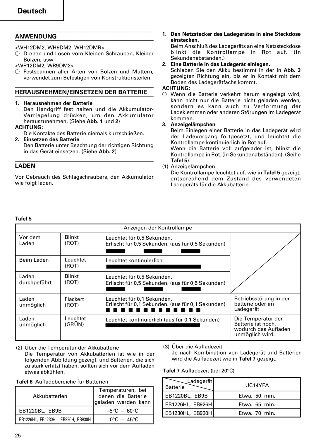 InFocus VR 9DM2 manual Anwendung, HERAUSNEHMEN/EINSETZEN DER Batterie, Laden 