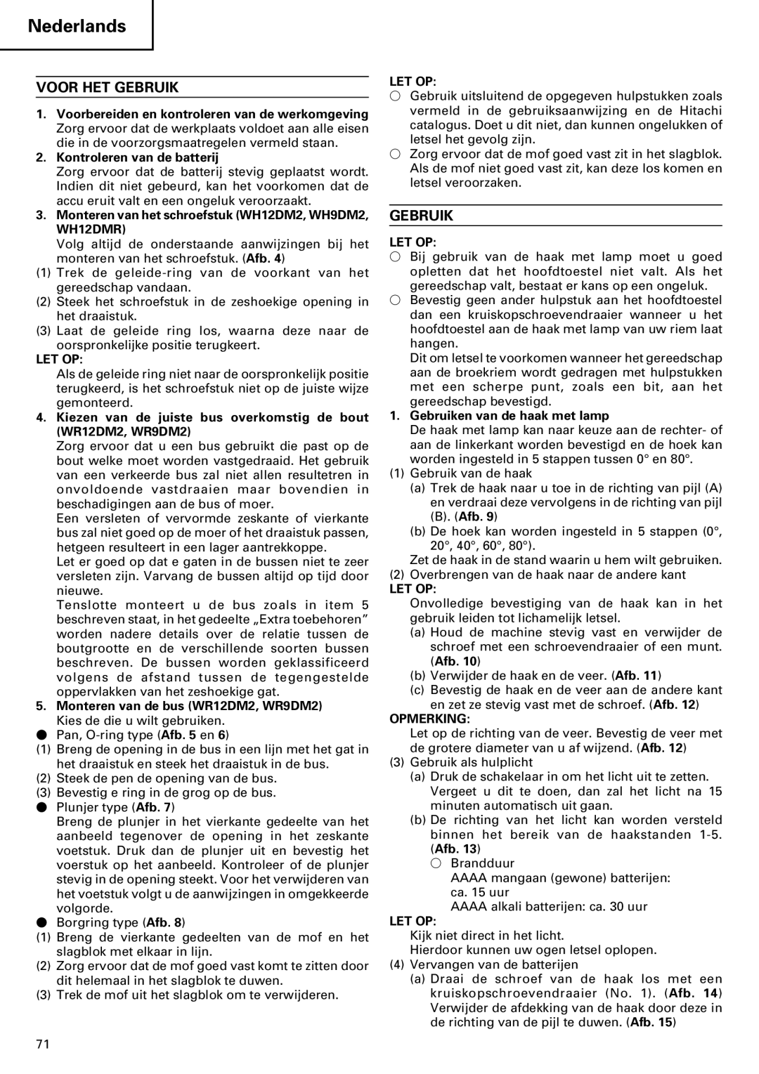 InFocus VR 9DM2 manual Voor HET Gebruik 