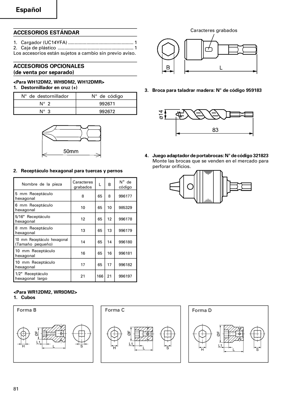 InFocus VR 9DM2 manual Accesorios Estándar, Accesorios Opcionales, Para WH12DM2, WH9DM2, WH12DMR, Destornillador en cruz + 