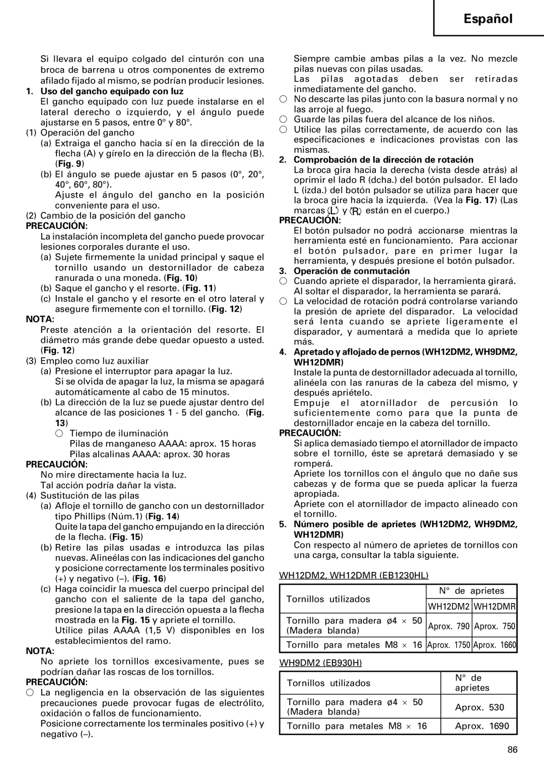 InFocus VR 9DM2 manual Uso del gancho equipado con luz, Comprobación de la dirección de rotación, Operación de conmutación 