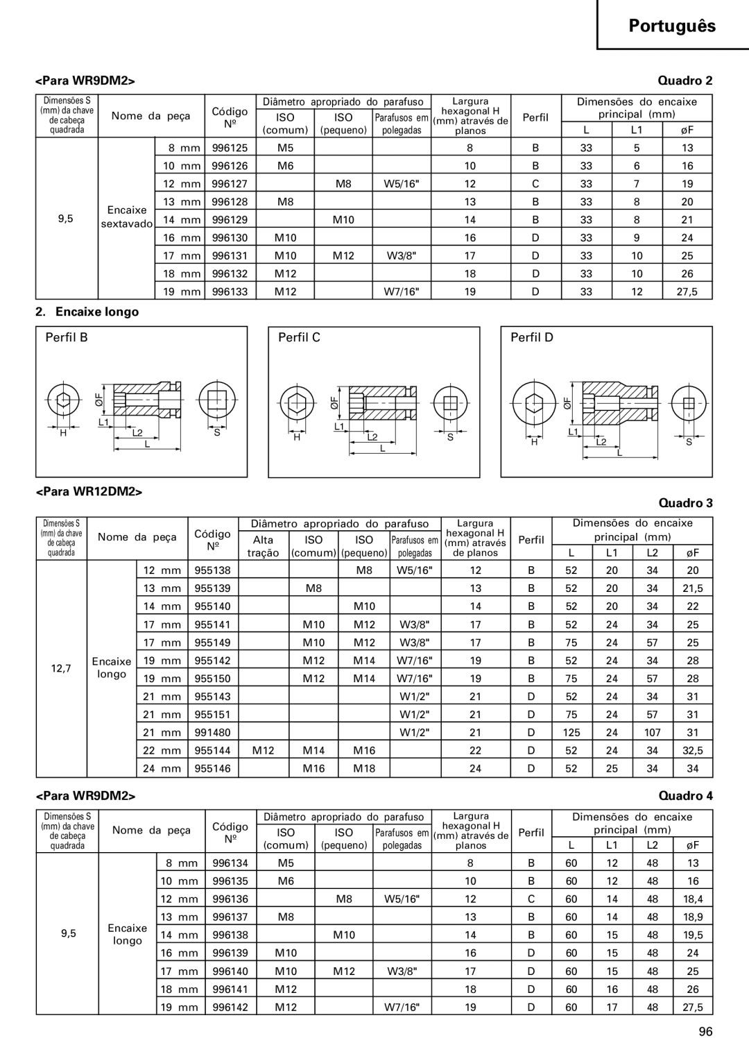 InFocus VR 9DM2 manual Para WR9DM2 Quadro, Encaixe longo 