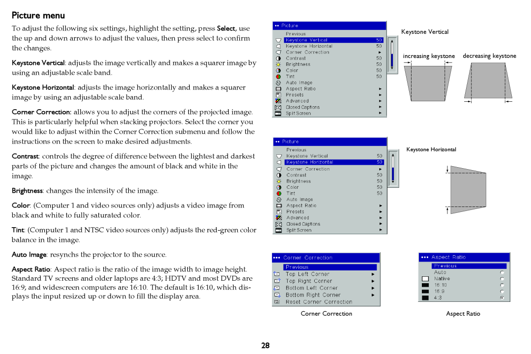 InFocus QR80421, W59 manual Picture menu 