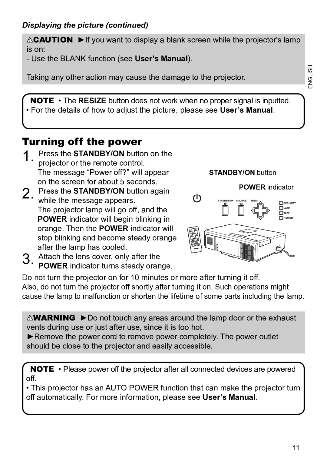 InFocus W61, W60, IN5124C, IN5122C manual Turning off the power, Displaying the picture 