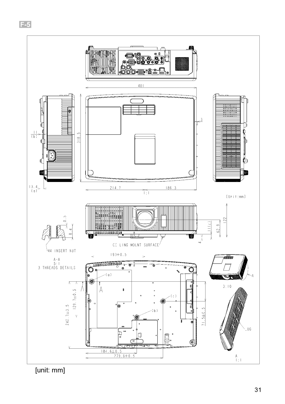 InFocus IN5122C, W61, W60, IN5124C manual Unit mm 