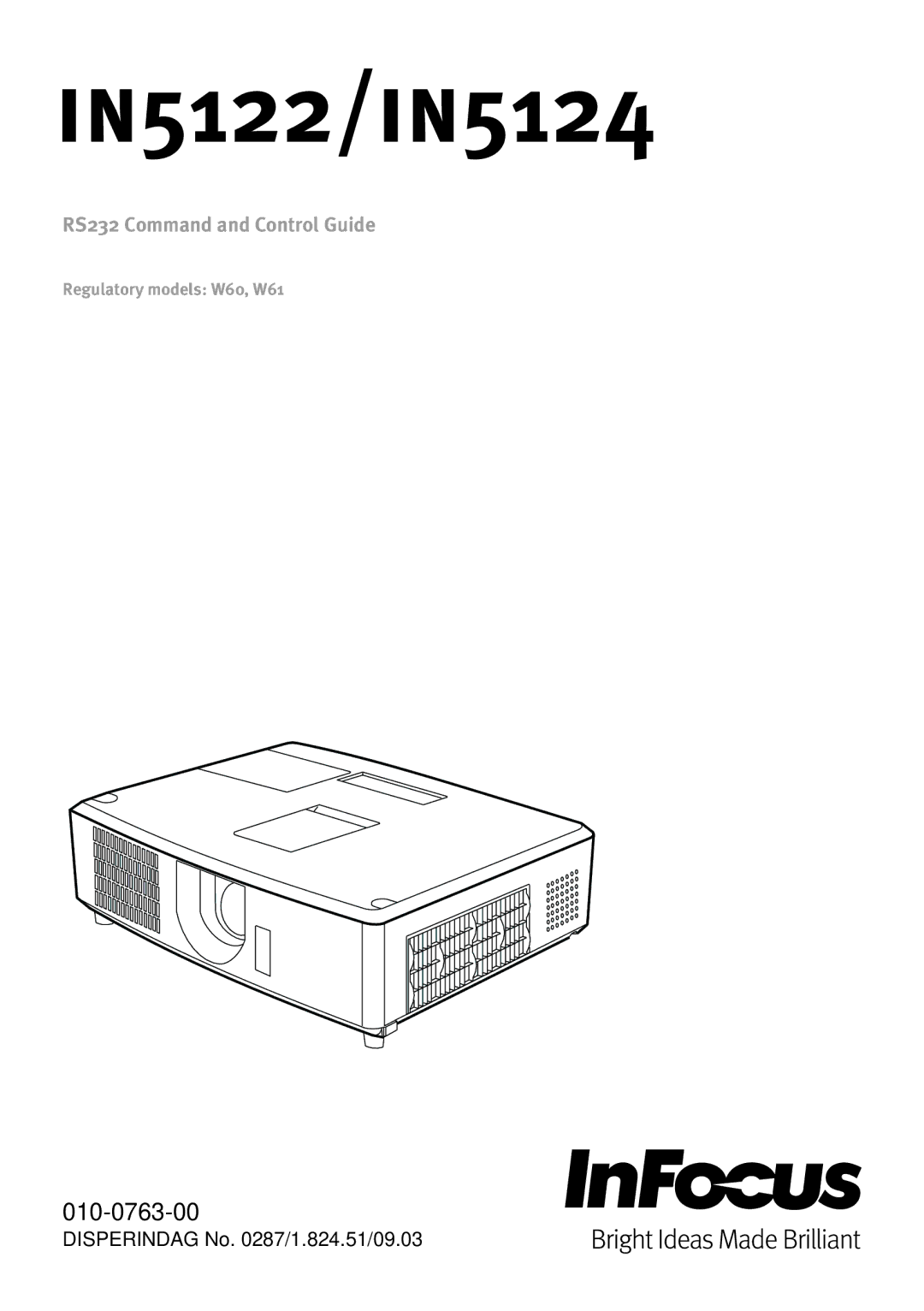 InFocus W60, W61, RS232, IN5124, IN5122 manual 010-0763-00 