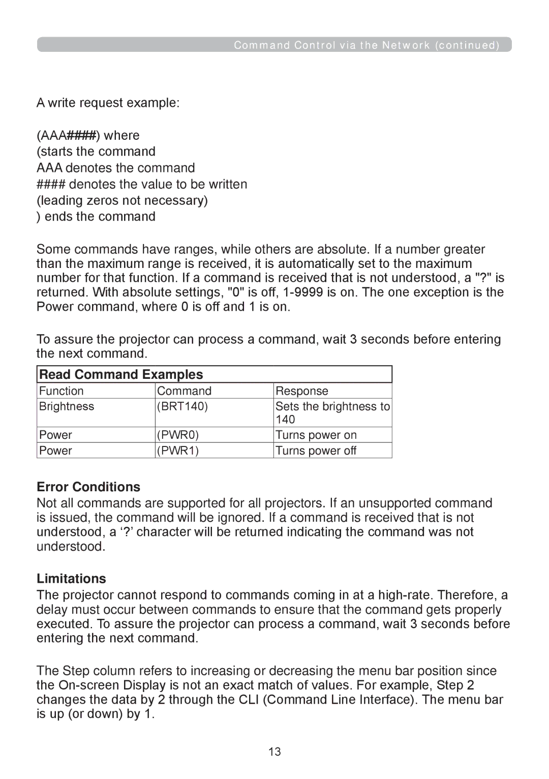 InFocus W61, W60, RS232, IN5124, IN5122 manual Read Command Examples 