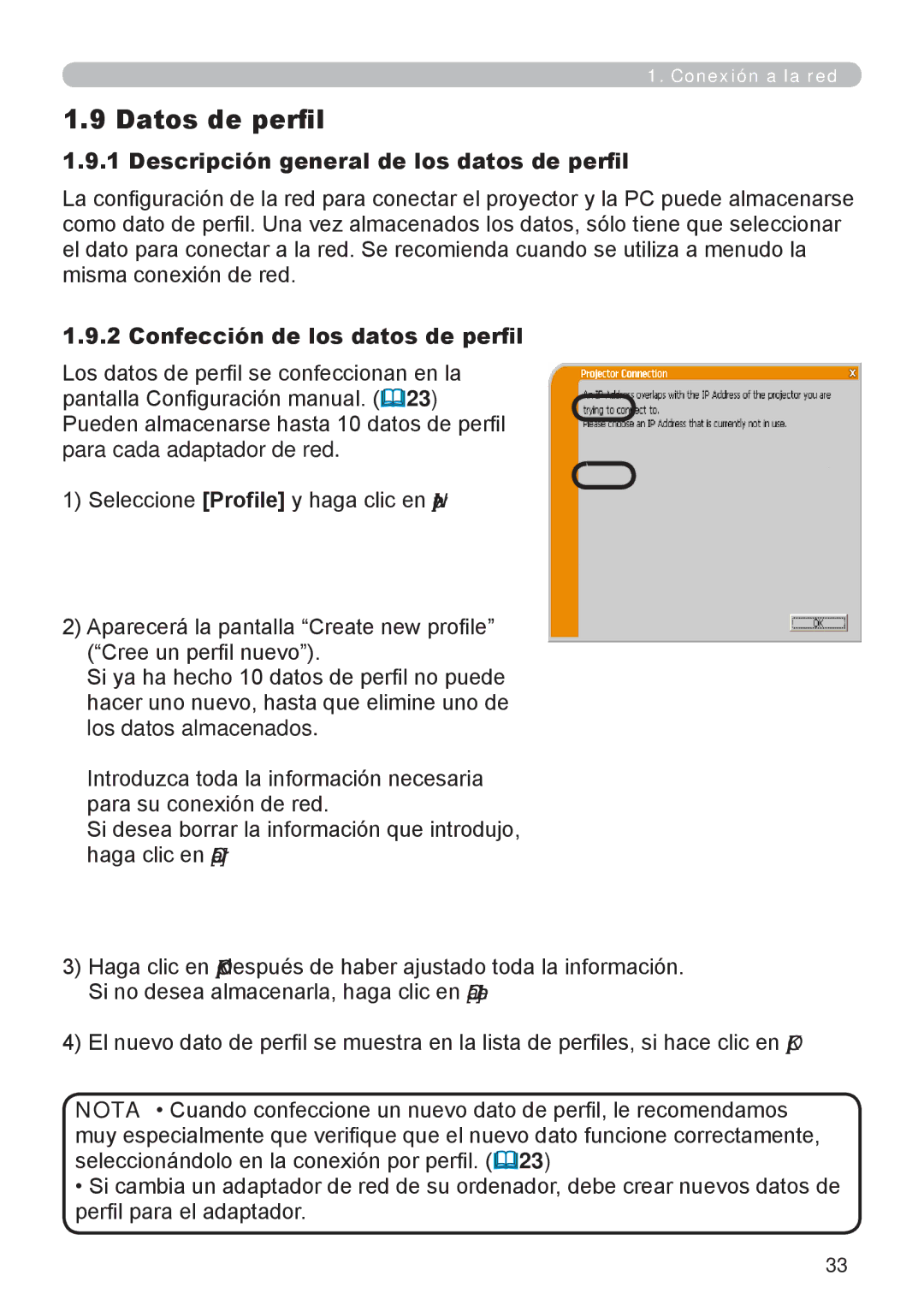 InFocus W60, W61 manual Datos de perfil, Descripción general de los datos de perfil, Confección de los datos de perfil 