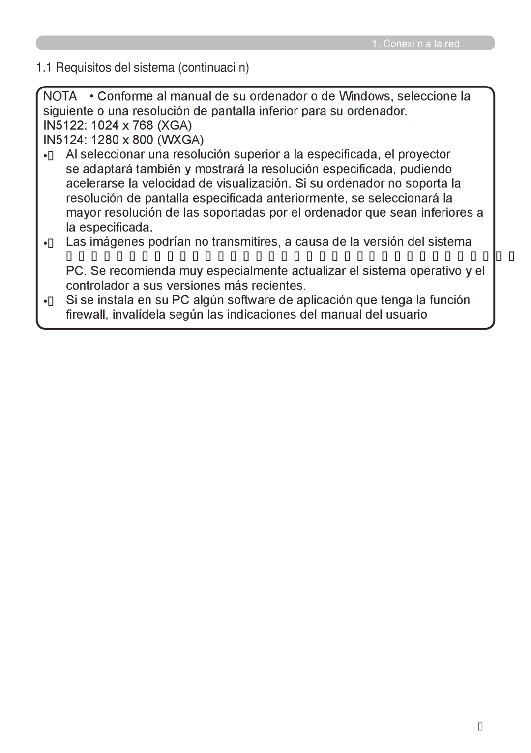 InFocus W60, W61 manual Requisitos del sistema continuación 