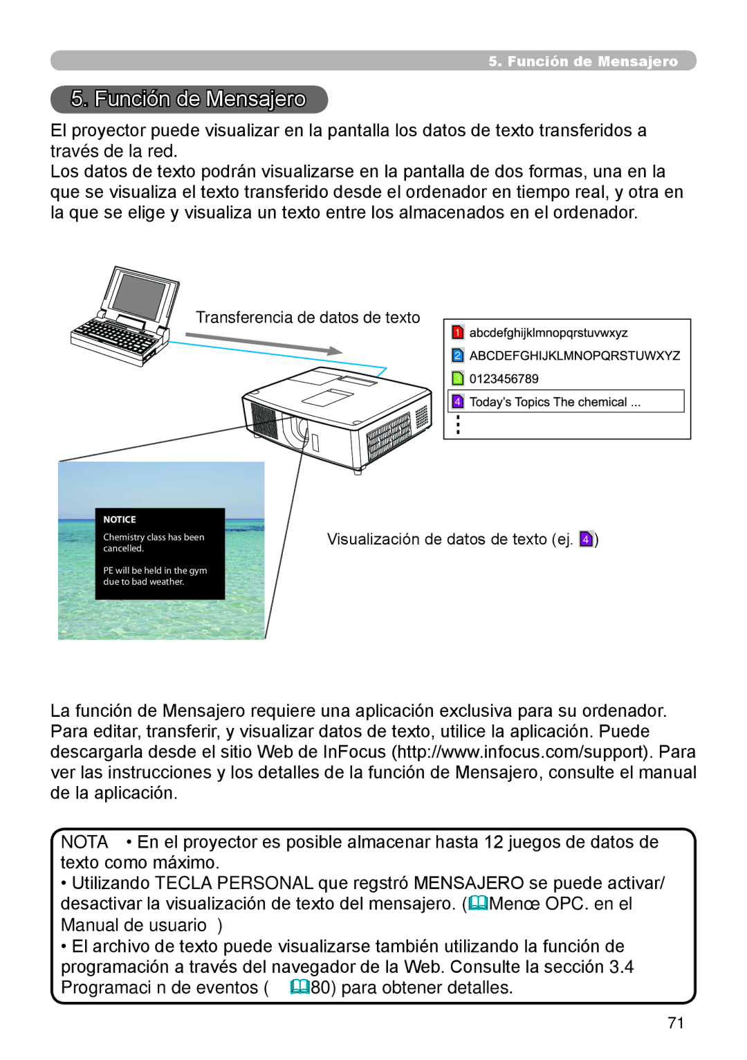 InFocus W60, W61 manual Función de Mensajero 