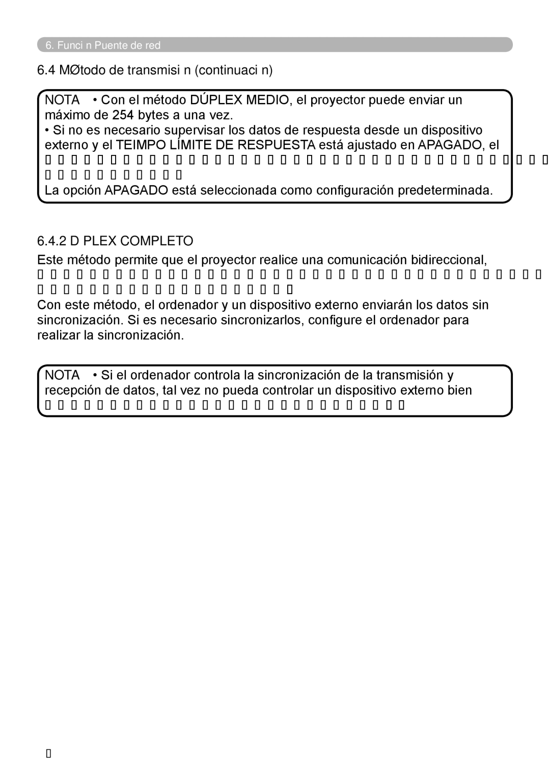 InFocus W61, W60 manual Método de transmisión continuación, 2 Dúplex Completo 