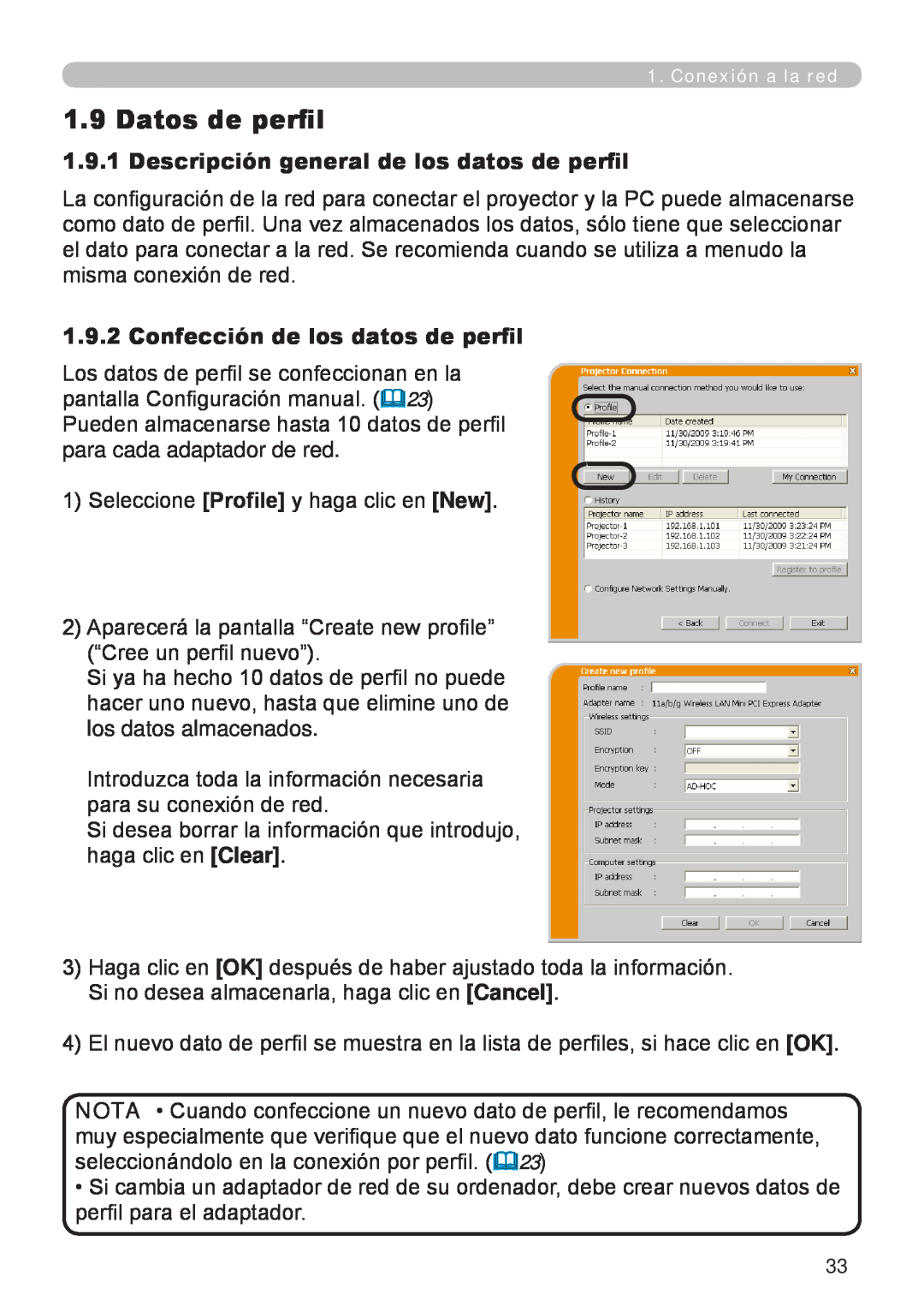 InFocus W60, W61 manual Datos de perfil, Descripción general de los datos de perfil, Confección de los datos de perfil 