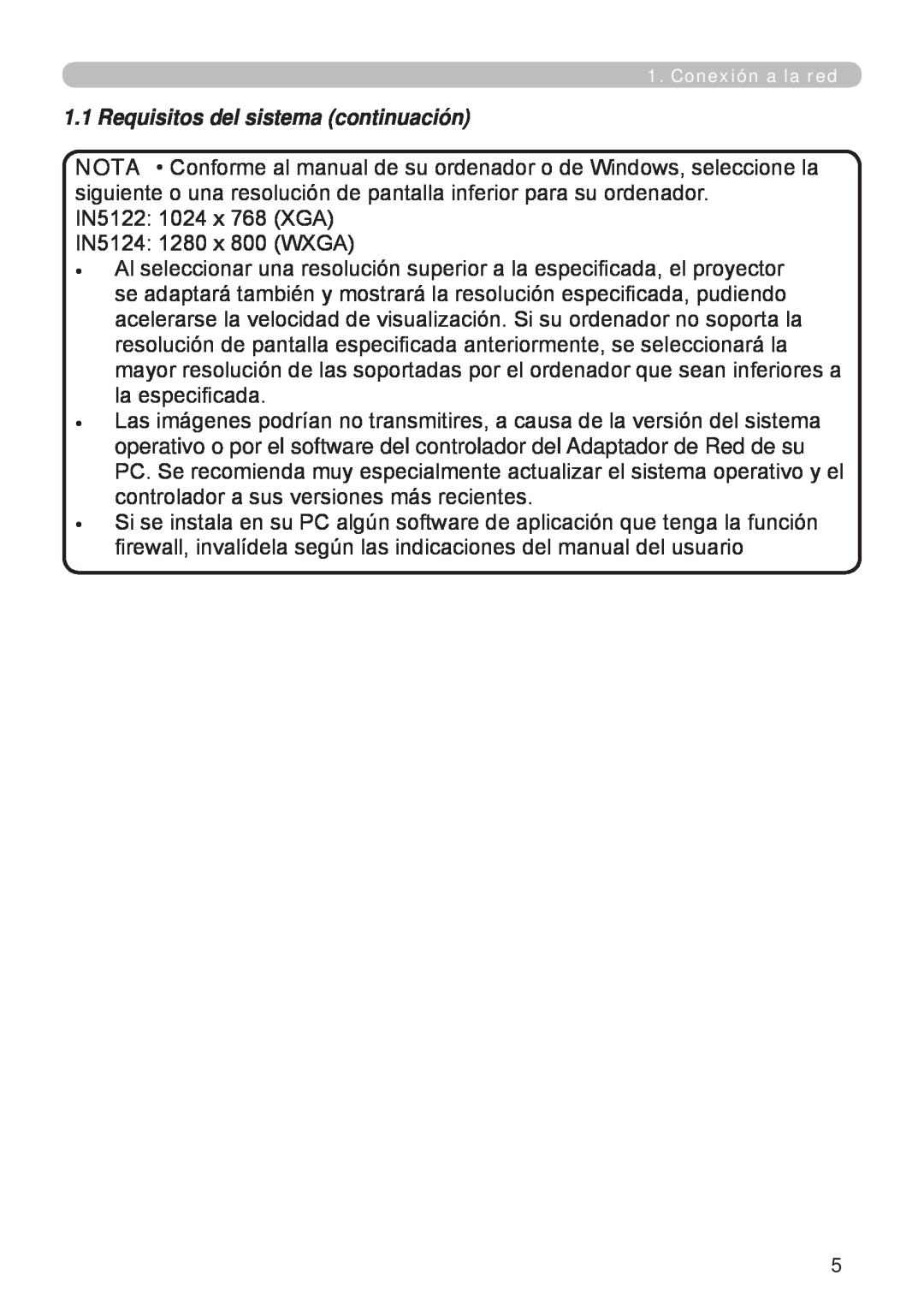 InFocus W60, W61 manual Requisitos del sistema continuación 