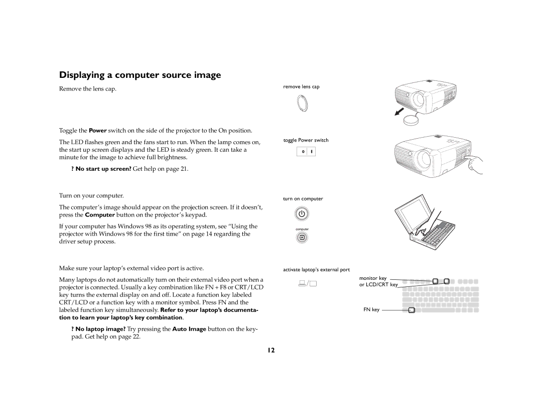 InFocus X1a manual Displaying a computer source image, ? No start up screen? Get help on 