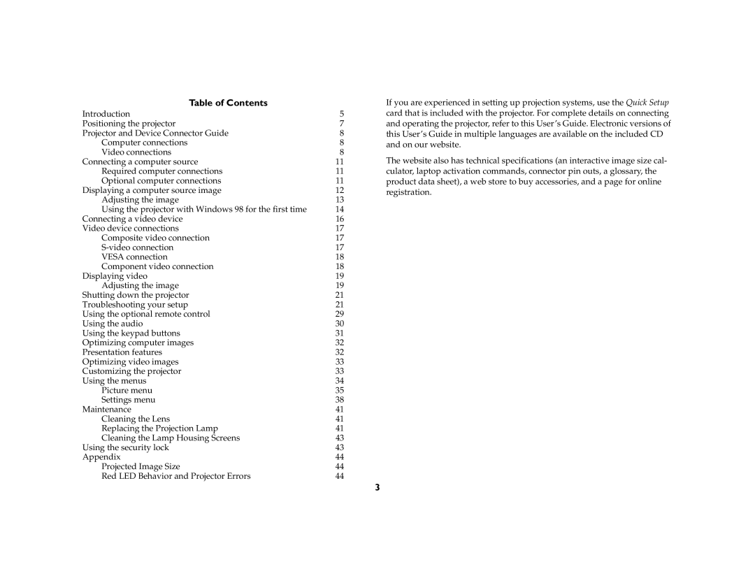 InFocus X1a manual Table of Contents 