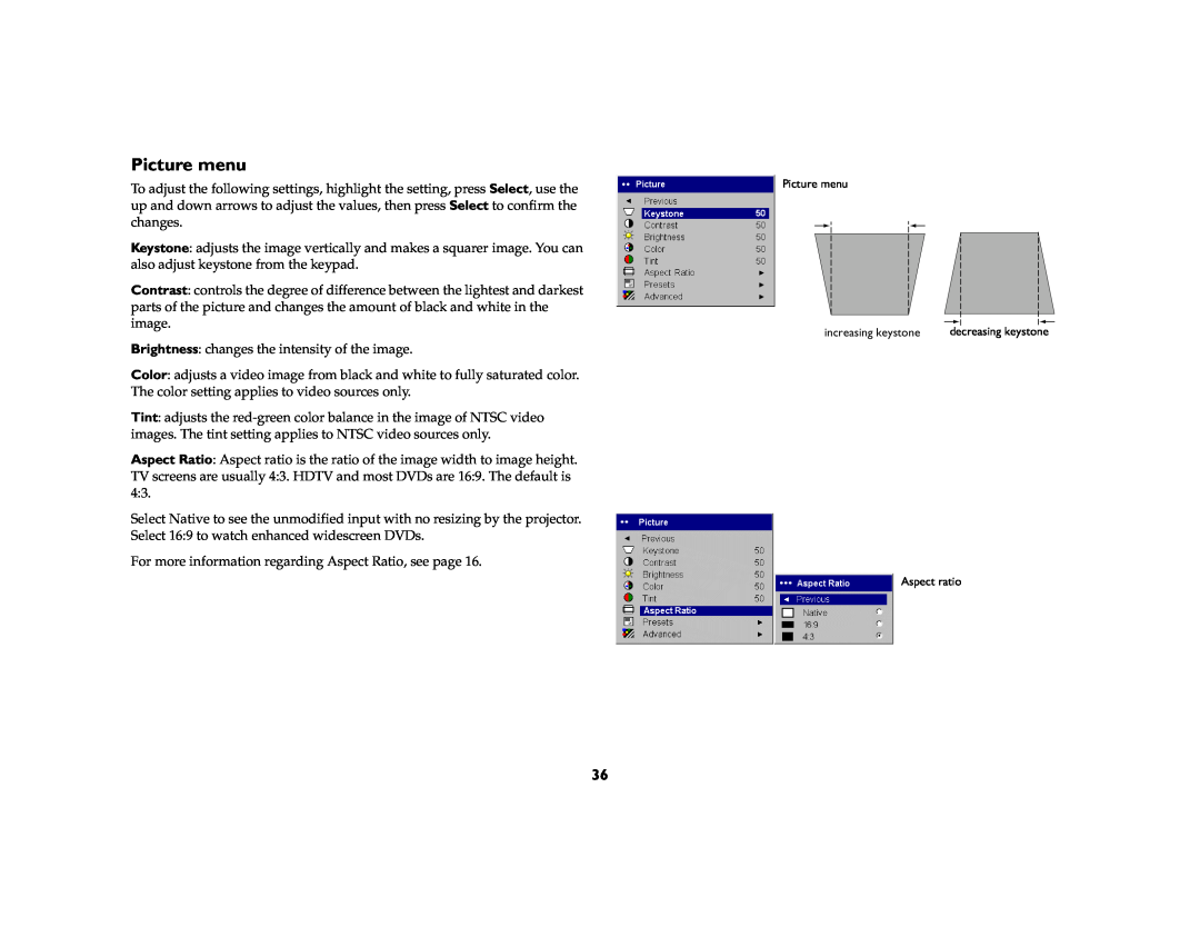 InFocus X1a manual Picture menu 
