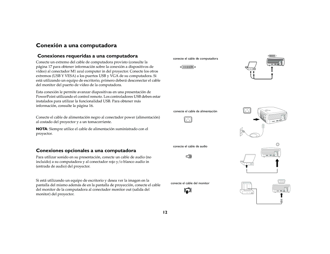 InFocus X2 Conexión a una computadora, Conexiones requeridas a una computadora, Conexiones opcionales a una computadora 