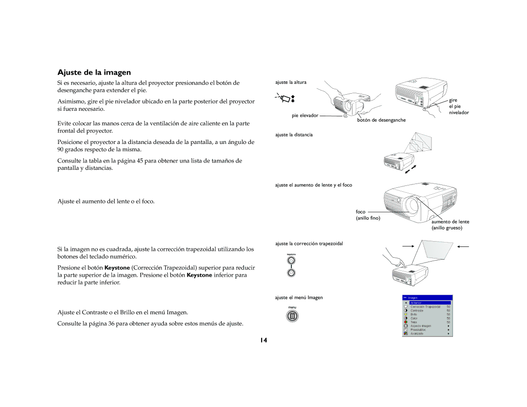 InFocus X2 manual Ajuste de la imagen 