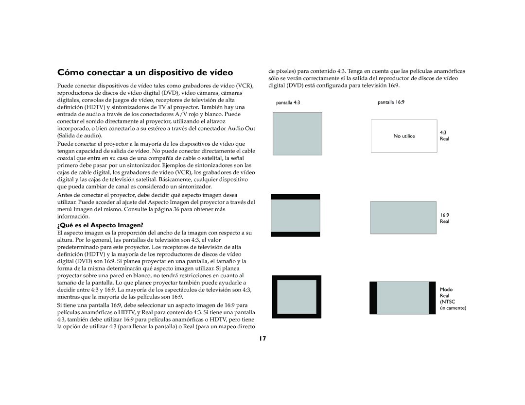 InFocus X2 manual Cómo conectar a un dispositivo de vídeo, ¿Qué es el Aspecto Imagen? 