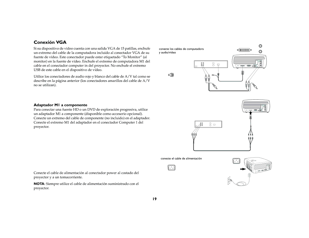 InFocus X2 manual Conexión VGA, Adaptador M1 a componente 