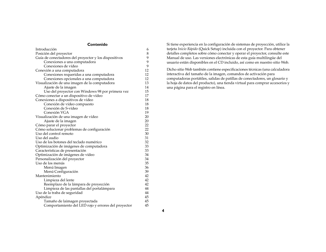 InFocus X2 manual Contenido 