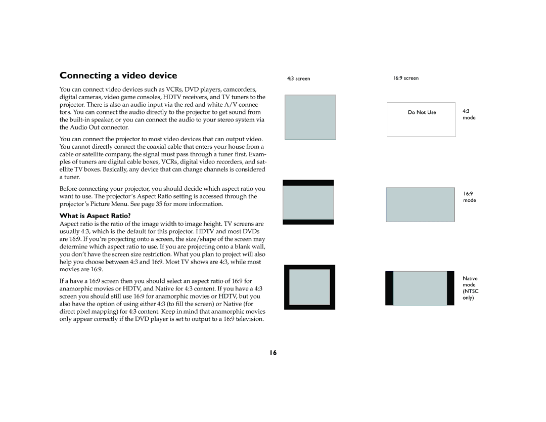 InFocus X2 manual Connecting a video device, What is Aspect Ratio? 