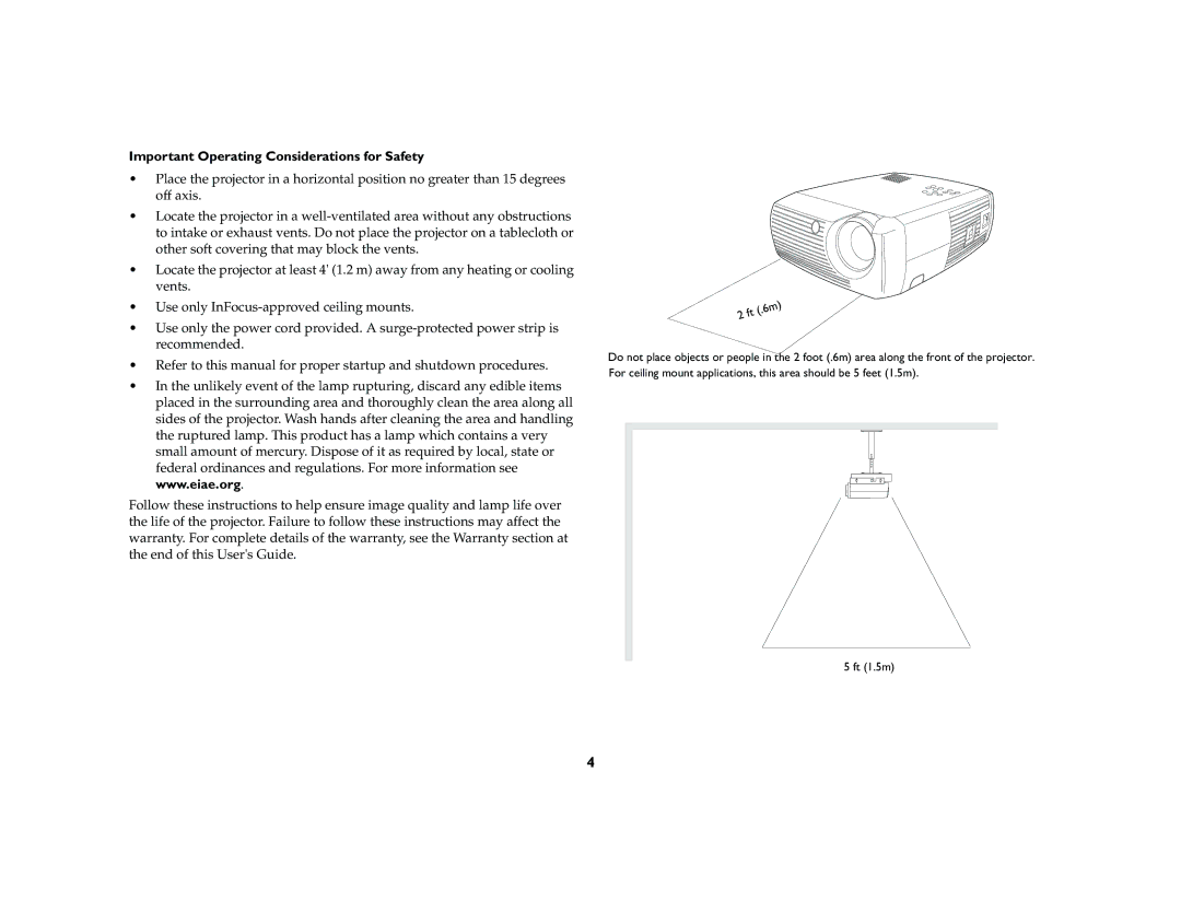 InFocus X2 manual Important Operating Considerations for Safety 