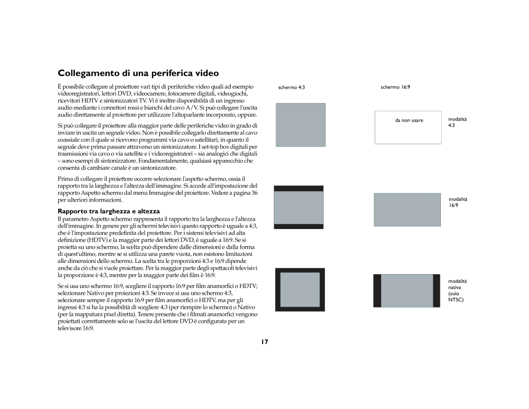 InFocus X3 manual Collegamento di una periferica video, Rapporto tra larghezza e altezza 