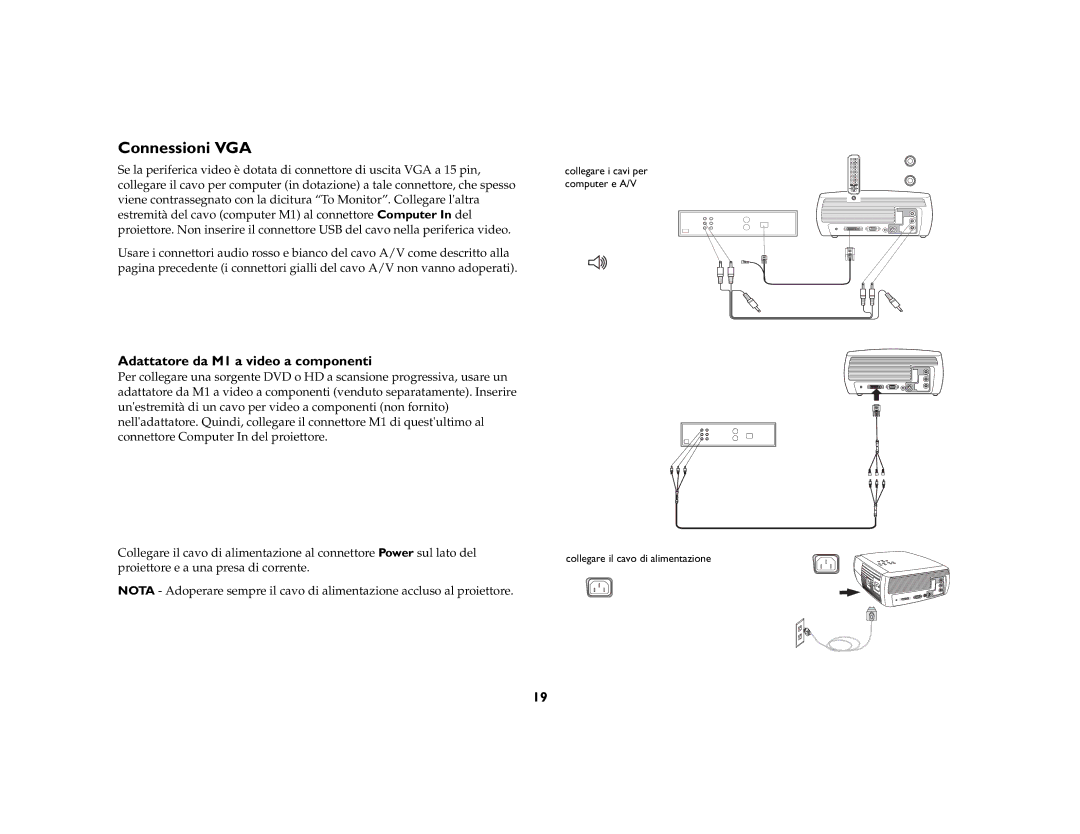 InFocus X3 manual Connessioni VGA, Adattatore da M1 a video a componenti 