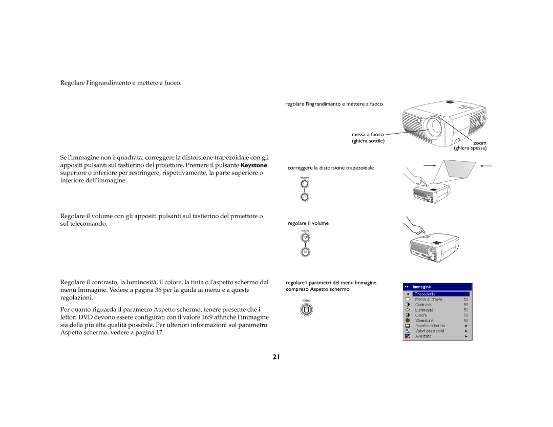 InFocus X3 manual Correggere la distorsione trapezoidale Regolare il volume 