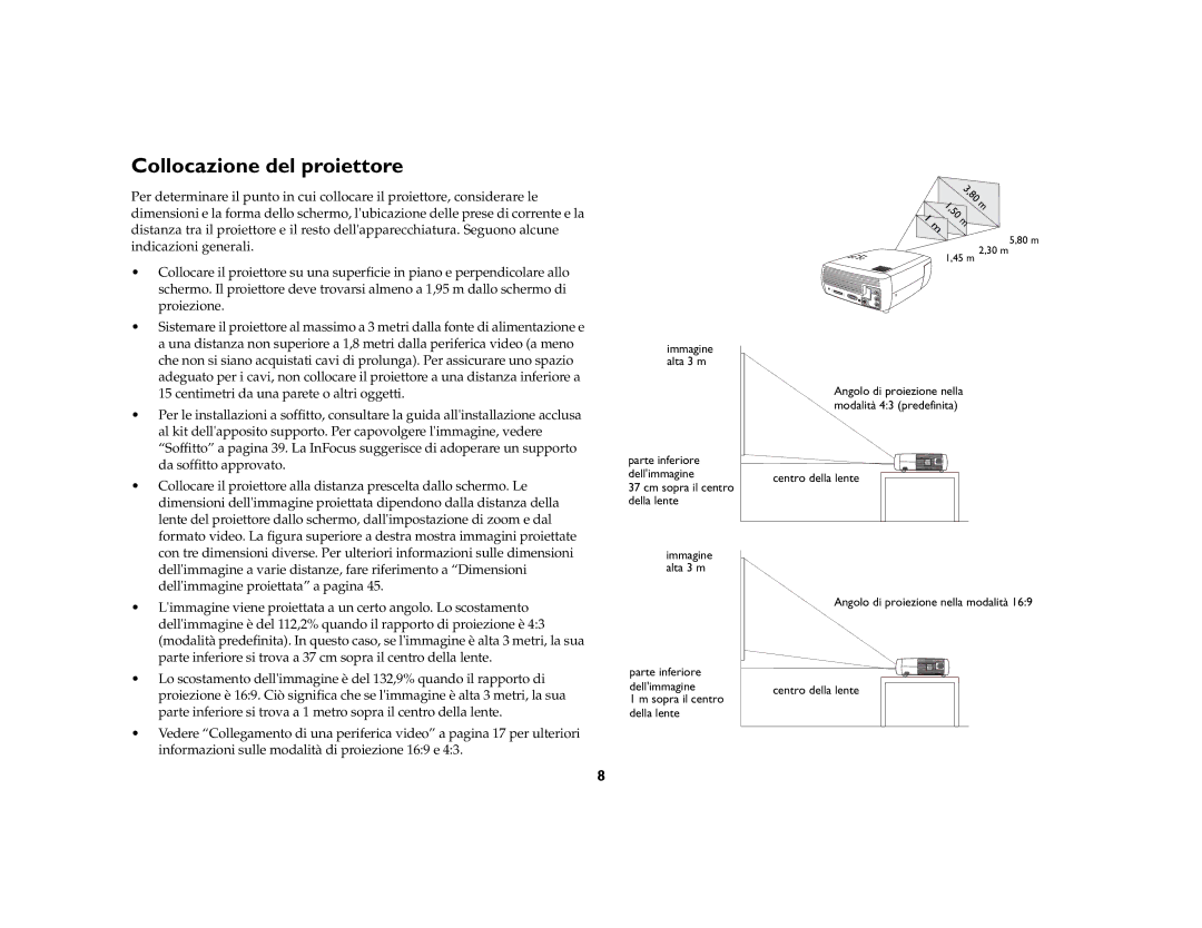 InFocus X3 manual Collocazione del proiettore 