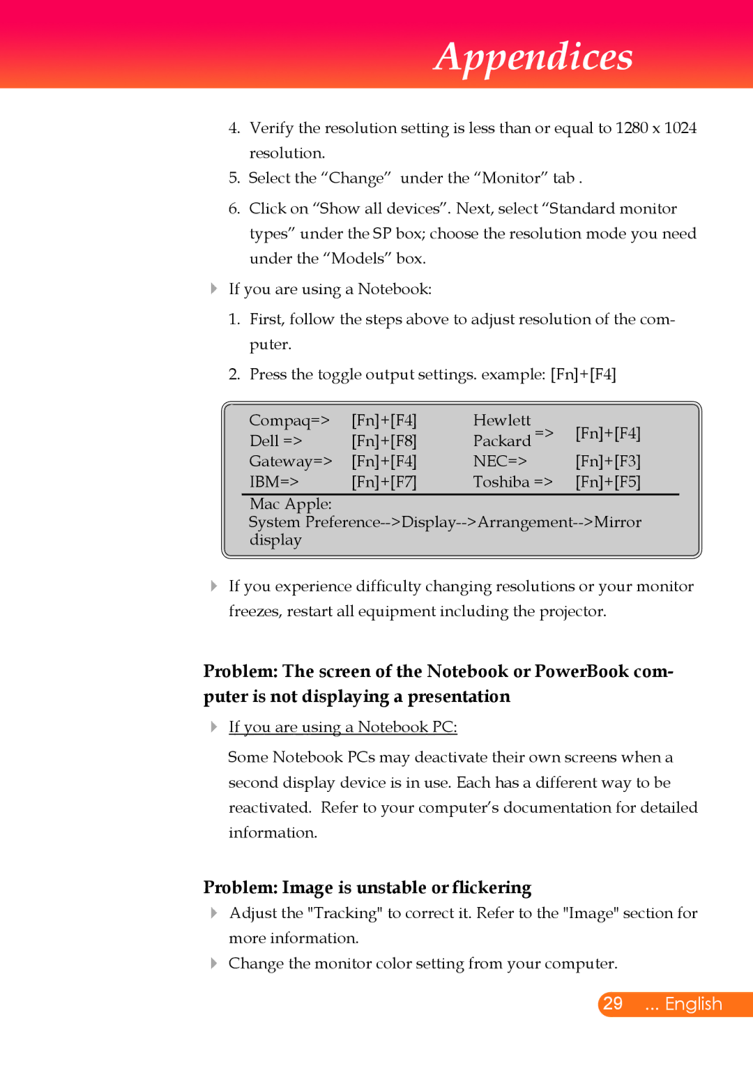 InFocus X6, X7 manual Problem Image is unstable or flickering, Ibm= 