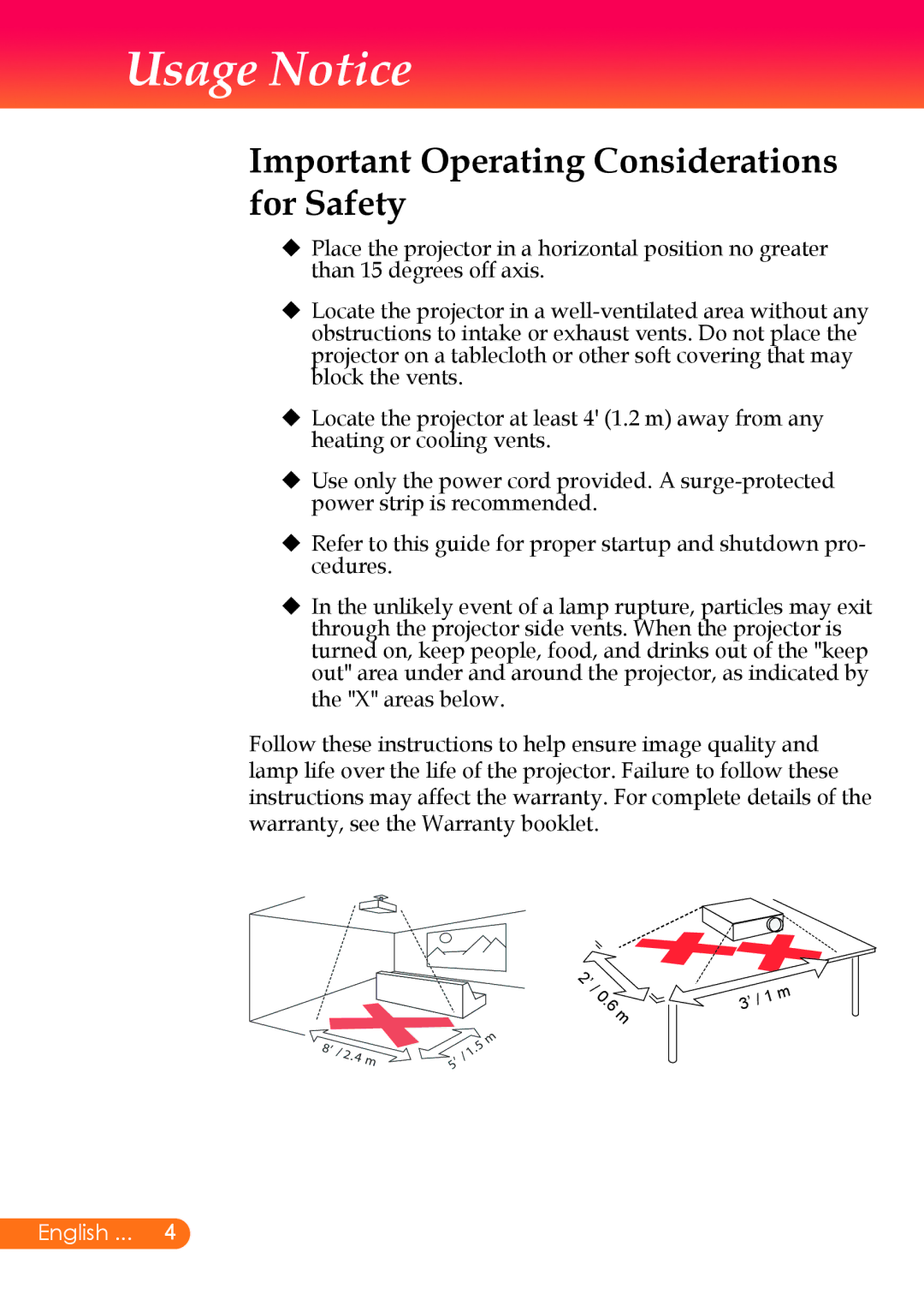 InFocus X7, X6 manual Important Operating Considerations for Safety 