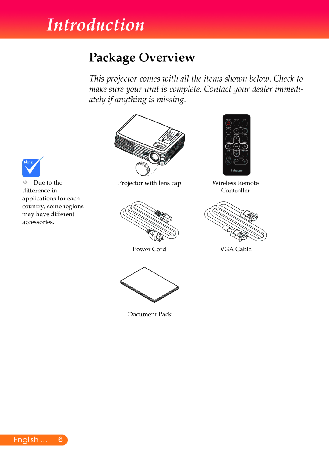 InFocus X7, X6 manual Package Overview 