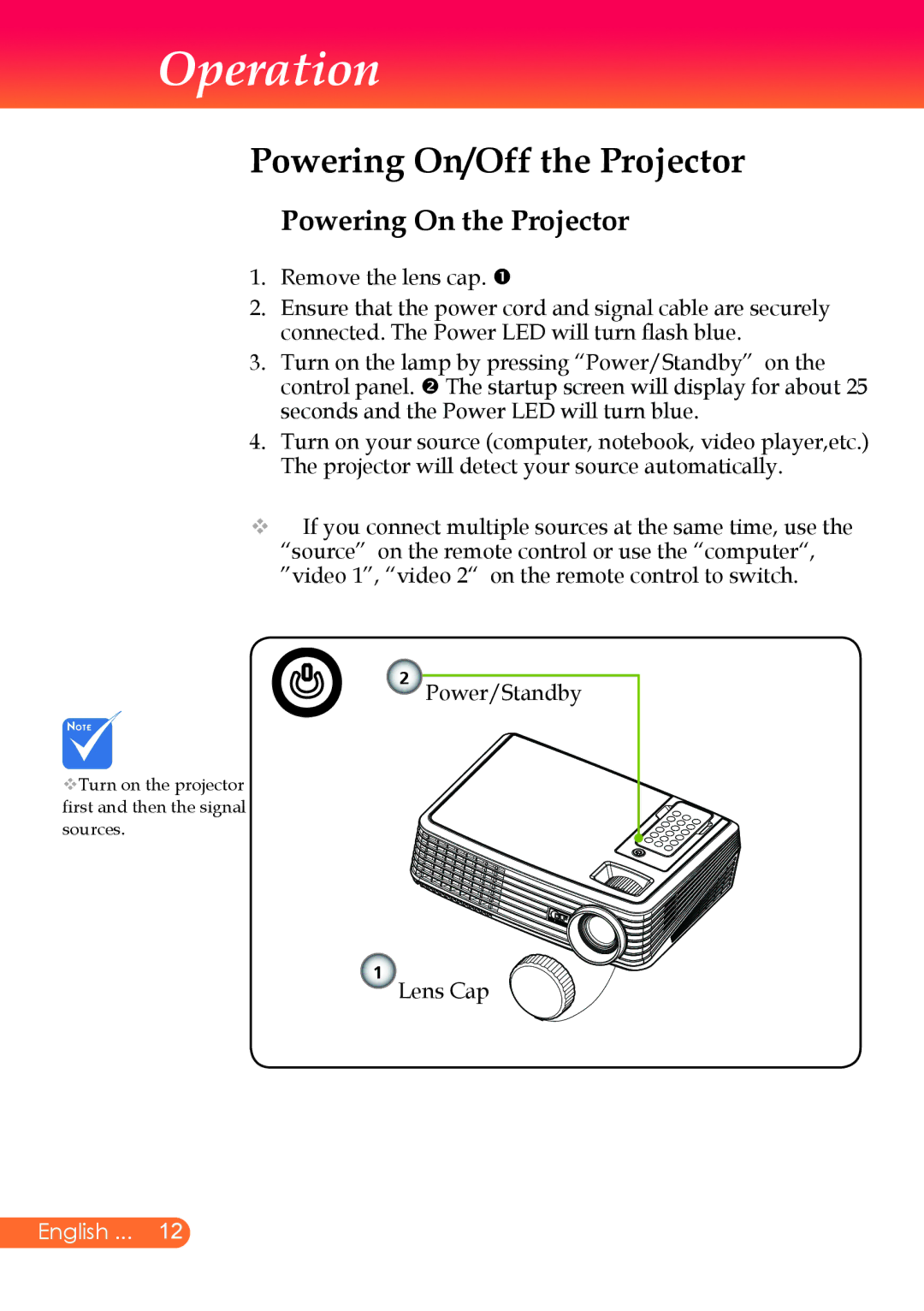 InFocus X9 manual Powering On/Off the Projector, Powering On the Projector 