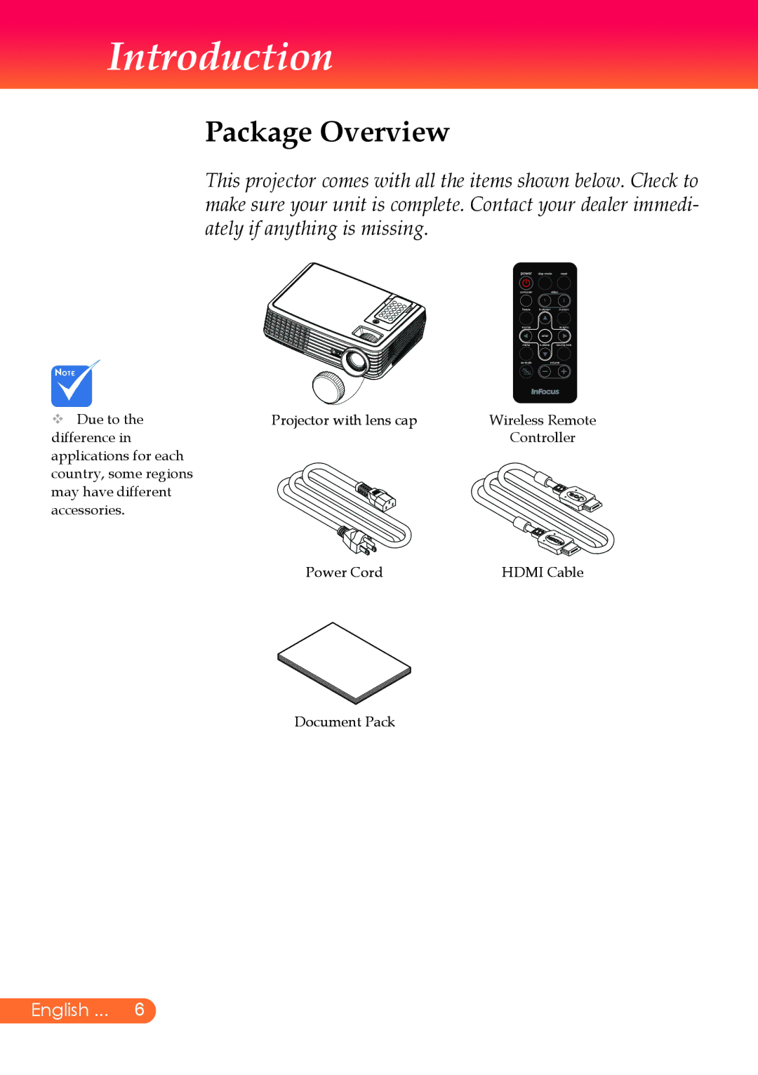 InFocus X9 manual Package Overview 