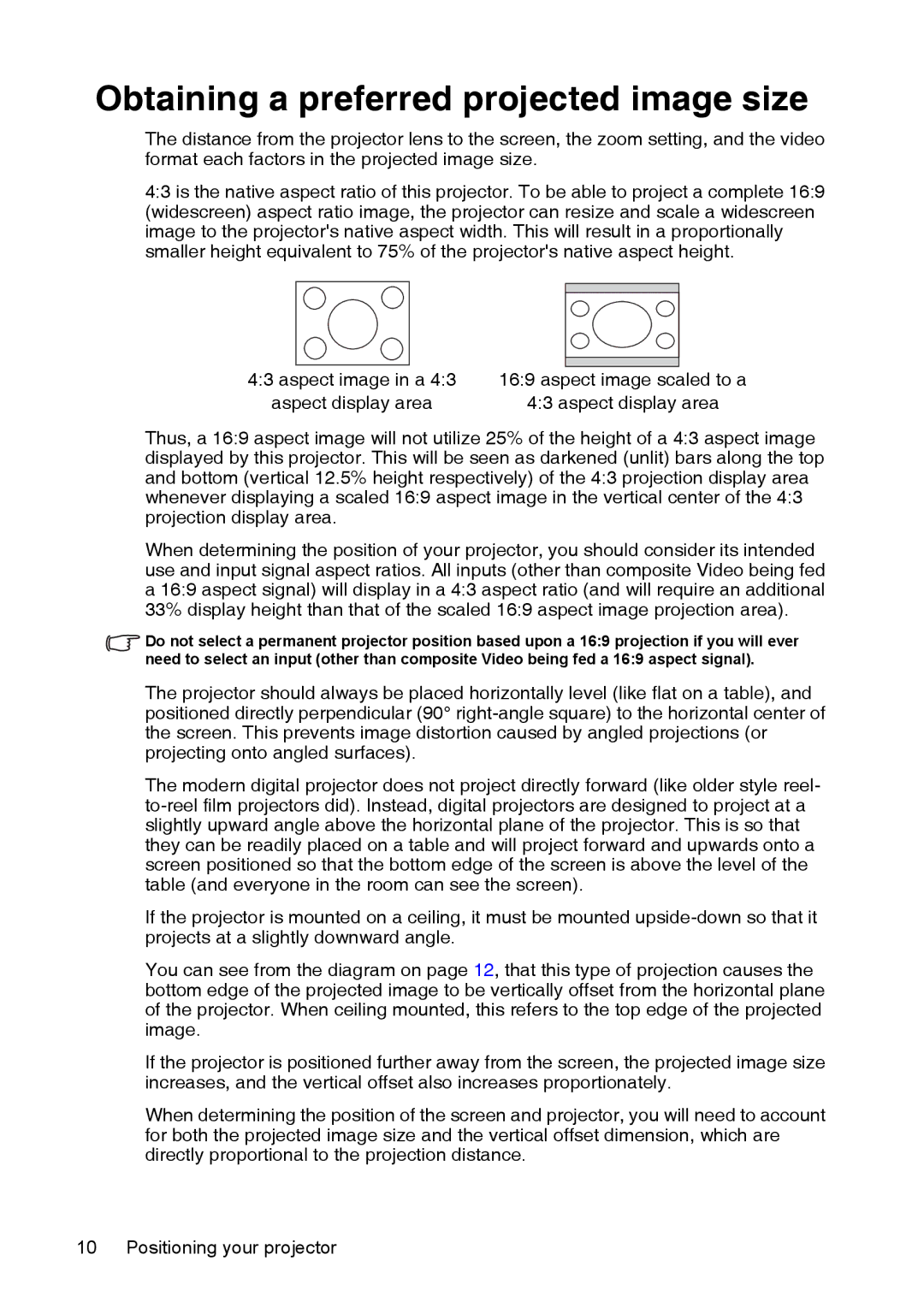 InFocus XS1 manual Obtaining a preferred projected image size 