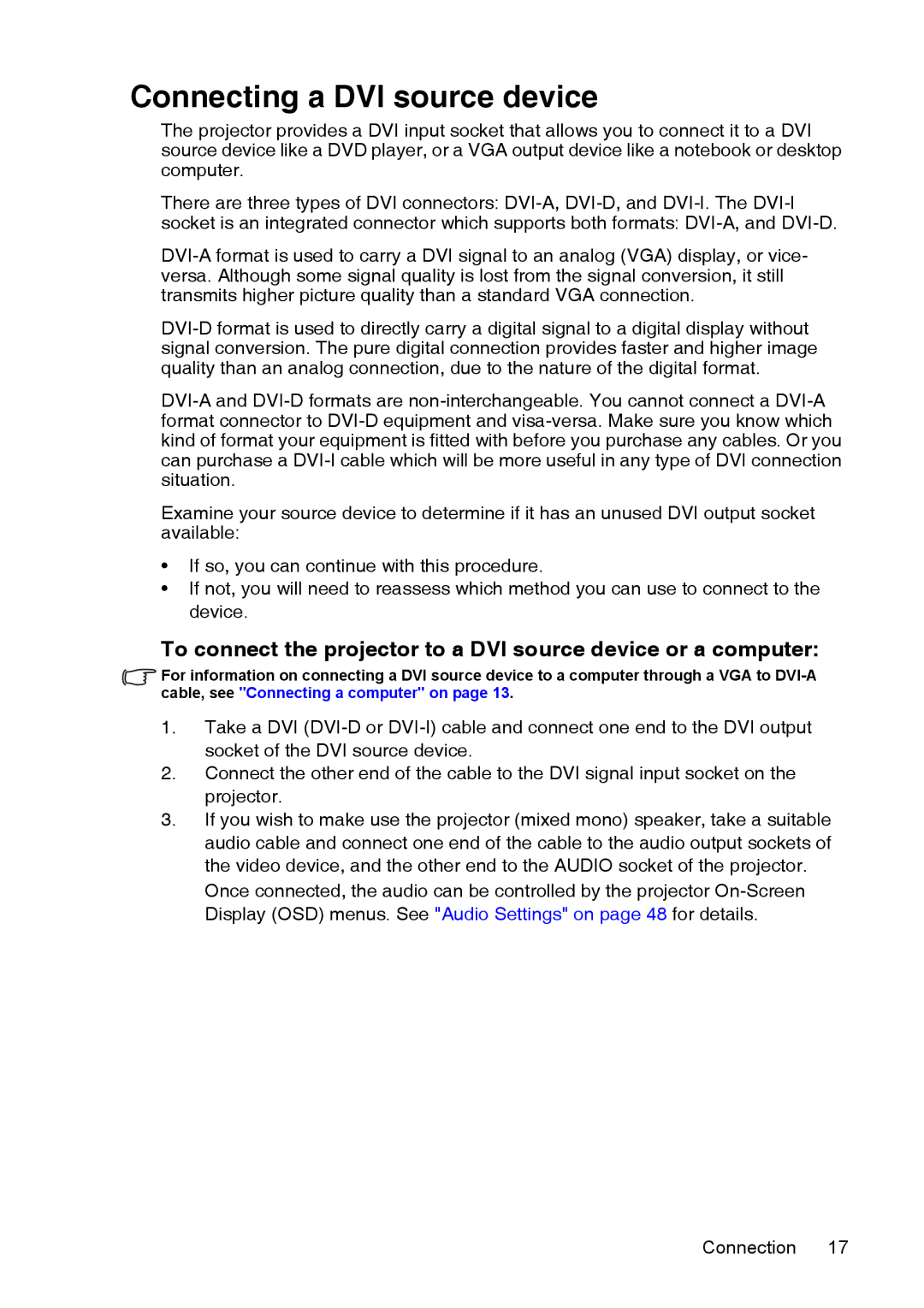 InFocus XS1 manual Connecting a DVI source device 