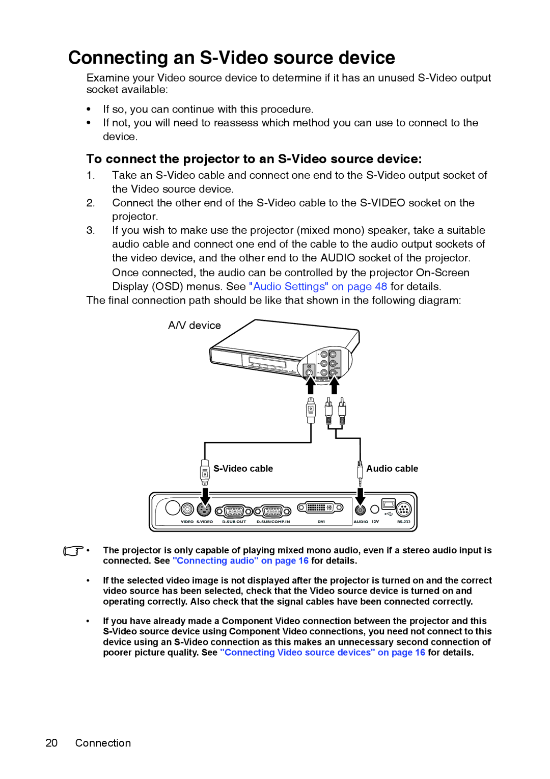 InFocus XS1 manual Connecting an S-Video source device, To connect the projector to an S-Video source device 