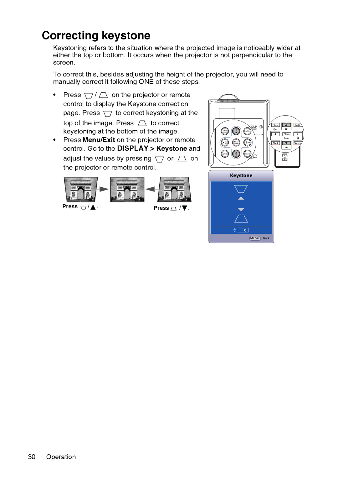 InFocus XS1 manual Correcting keystone 