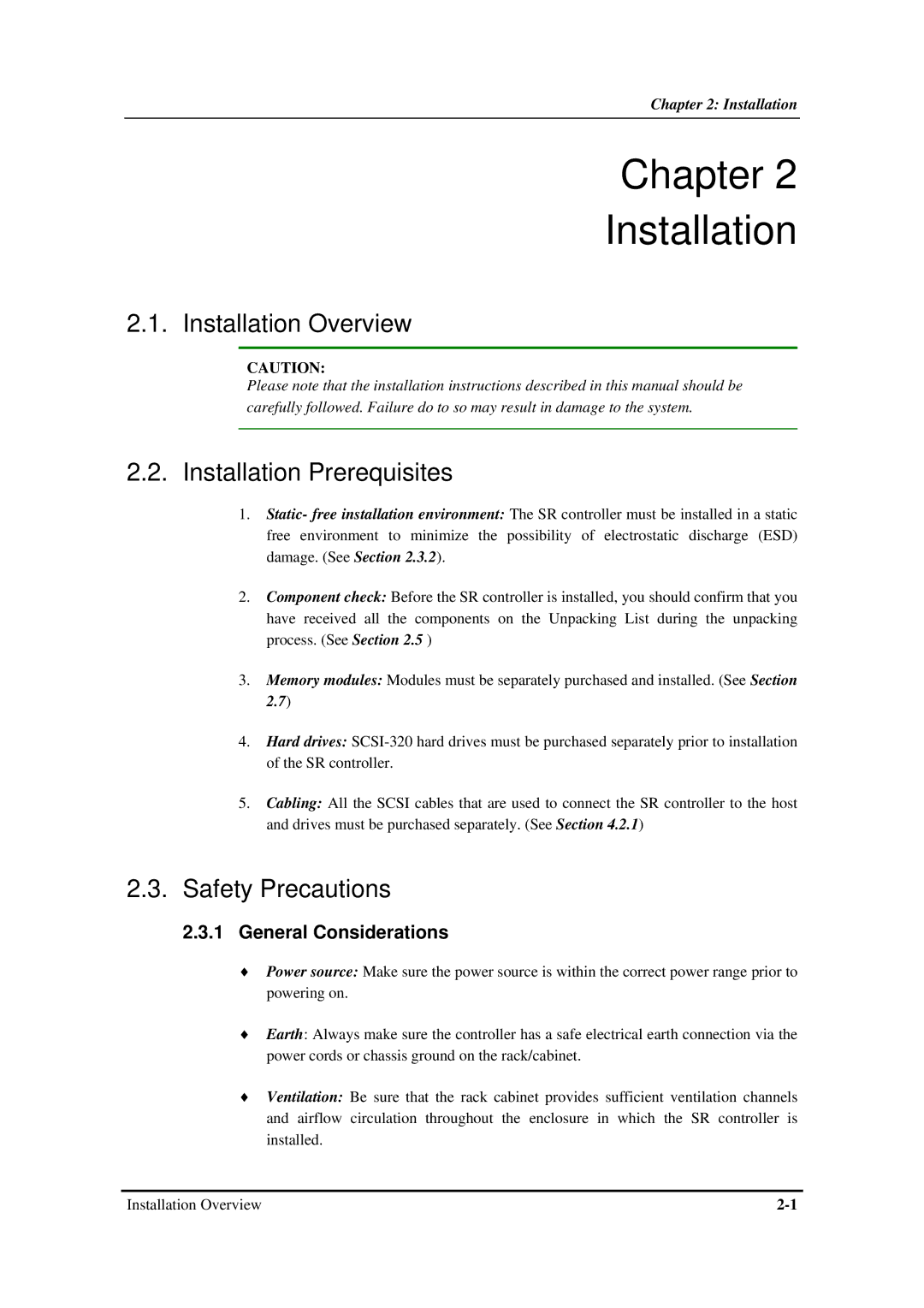 Infortrend SentinelRAID 170 320ML/sec SCSI-to-SCSI RAID Controller manual Chapter Installation, Installation Overview 