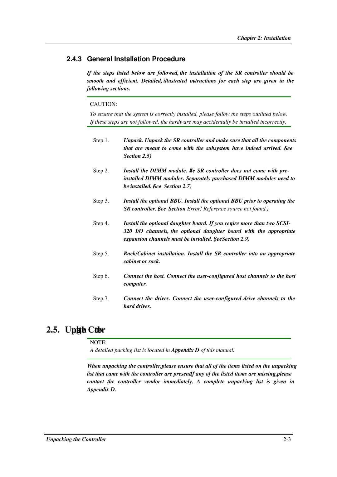 Infortrend SentinelRAID 170 320ML/sec SCSI-to-SCSI RAID Controller manual Unpacking the Controller 